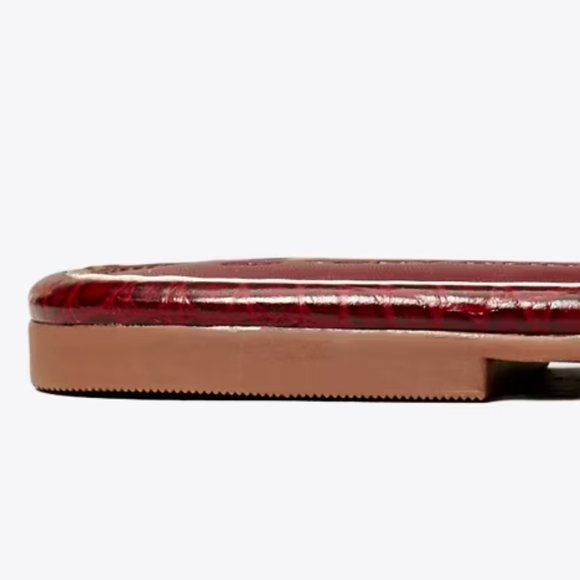 Tory Burch Metal Miller Croc Embossed Logo Sandals Burgundy Roma Red MANY SIZES! - Picture 9 of 13